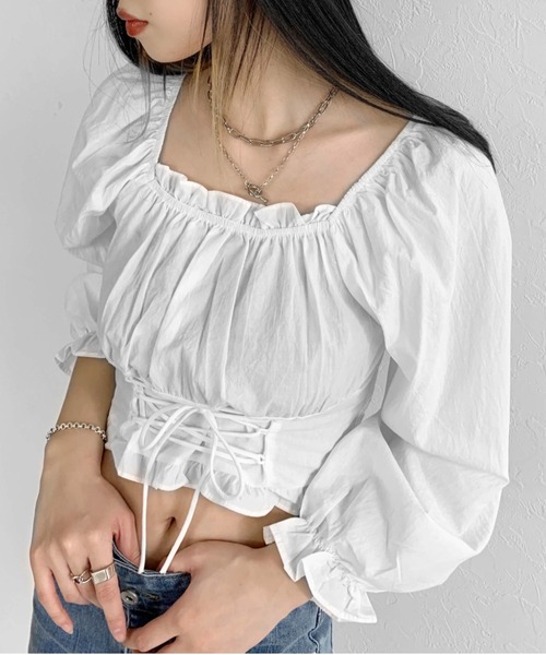 LVEU.(ラブユ.)の「Waist ribbon design blouse / ウエストリボンデザインブラウス(シャツ/ブラウス・レディース・ホワイト/ブラック・FREE)」の13枚目の写真