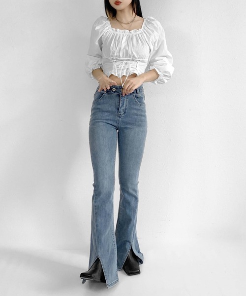 LVEU.(ラブユ.)の「Waist ribbon design blouse / ウエストリボンデザインブラウス(シャツ/ブラウス・レディース・ホワイト/ブラック・FREE)」の18枚目の写真