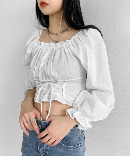 LVEU.(ラブユ.)の「Waist ribbon design blouse / ウエストリボンデザインブラウス(シャツ/ブラウス・レディース・ホワイト/ブラック・FREE)」の7枚目の写真