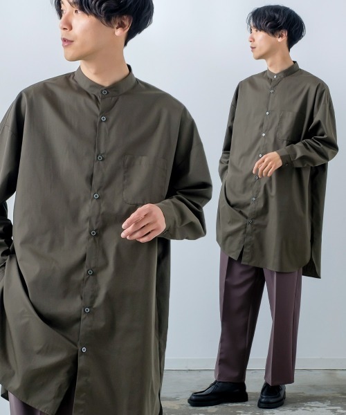 improves(インプローブス)の「【improves】ロング丈 オーバーサイズ バンドカラー 長袖シャツ(シャツ/ブラウス・メンズ・ホワイト/ブラック/グレイッシュベージュ/ダークブラウン・LARGE/MEDIUM)」の1枚目の写真