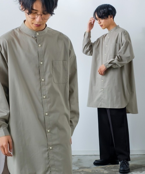 improves(インプローブス)の「【improves】ロング丈 オーバーサイズ バンドカラー 長袖シャツ(シャツ/ブラウス・メンズ・ホワイト/ブラック/グレイッシュベージュ/ダークブラウン・LARGE/MEDIUM)」の4枚目の写真