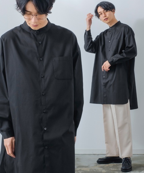 improves(インプローブス)の「【improves】ロング丈 オーバーサイズ バンドカラー 長袖シャツ(シャツ/ブラウス・メンズ・ホワイト/ブラック/グレイッシュベージュ/ダークブラウン・LARGE/MEDIUM)」の3枚目の写真