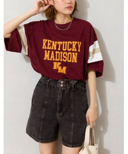 SpRay(スプレイ)の「フットボール BIG Tシャツ(Tシャツ/カットソー・レディース・オフホワイト/ブルー/グリーン/アイボリー/ボルドー/スミクロ・FREE)」の12枚目の写真