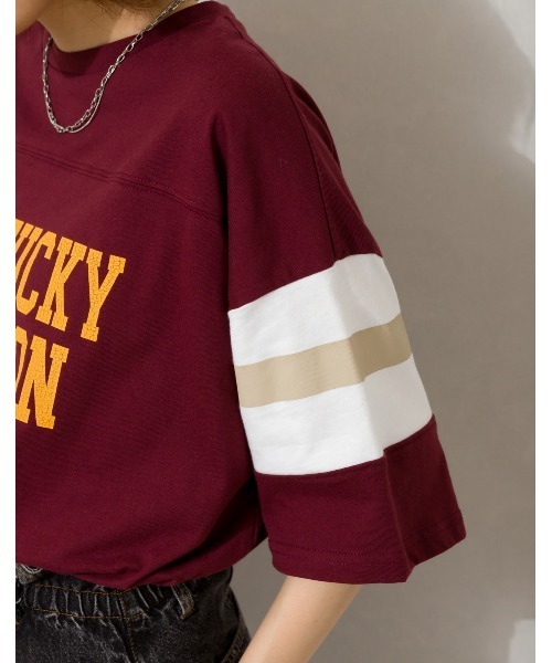 SpRay(スプレイ)の「フットボール BIG Tシャツ(Tシャツ/カットソー・レディース・オフホワイト/ブルー/グリーン/アイボリー/ボルドー/スミクロ・FREE)」の14枚目の写真