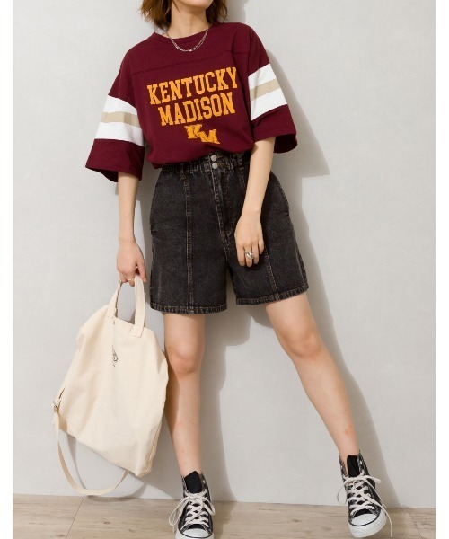 SpRay(スプレイ)の「フットボール BIG Tシャツ(Tシャツ/カットソー・レディース・オフホワイト/ブルー/グリーン/アイボリー/ボルドー/スミクロ・FREE)」の16枚目の写真