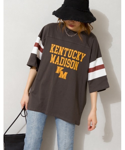 SpRay(スプレイ)の「フットボール BIG Tシャツ(Tシャツ/カットソー・レディース・オフホワイト/ブルー/グリーン/アイボリー/ボルドー/スミクロ・FREE)」の17枚目の写真