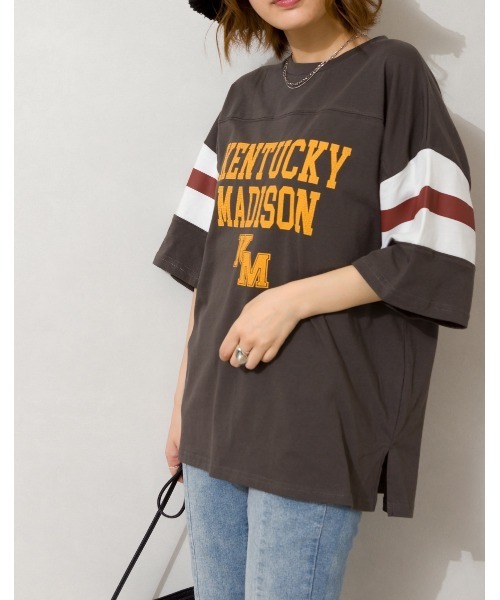 SpRay(スプレイ)の「フットボール BIG Tシャツ(Tシャツ/カットソー・レディース・オフホワイト/ブルー/グリーン/アイボリー/ボルドー/スミクロ・FREE)」の18枚目の写真