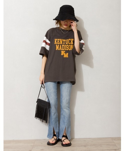 SpRay(スプレイ)の「フットボール BIG Tシャツ(Tシャツ/カットソー・レディース・オフホワイト/ブルー/グリーン/アイボリー/ボルドー/スミクロ・FREE)」の20枚目の写真