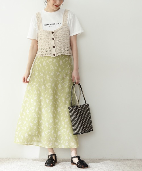 N.(N. Natural Beauty Basic)(エヌエヌナチュラルビューティーベーシック)の「◆ペイントプリントAラインスカート(スカート・レディース・グリーン系その他/ホワイト系その他/ブラック系その他・MEDIUM)」の1枚目の写真