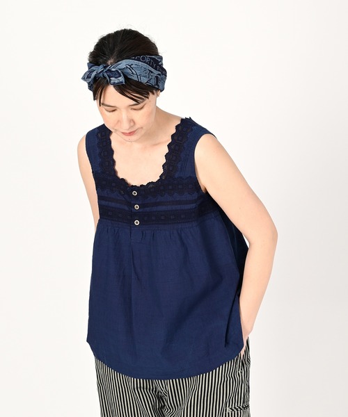 45R - 45 R藍インドカディdeカットワークTシャツ 3 インディゴ 45 R藍インドカディdeカットワークTシャツ 3 インディゴ