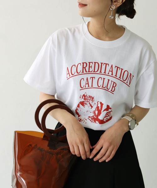 HER CLOSET（ハークローゼット）の「【shemoshelly】5.6オンス猫アニマルレトロプリントTシャツ（Tシャツ/カットソー・レディース・ホワイト/ブラック・S/M/L）」の2枚目の写真