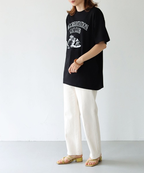 HER CLOSET（ハークローゼット）の「【shemoshelly】5.6オンス猫アニマルレトロプリントTシャツ（Tシャツ/カットソー・レディース・ホワイト/ブラック・S/M/L）」の8枚目の写真