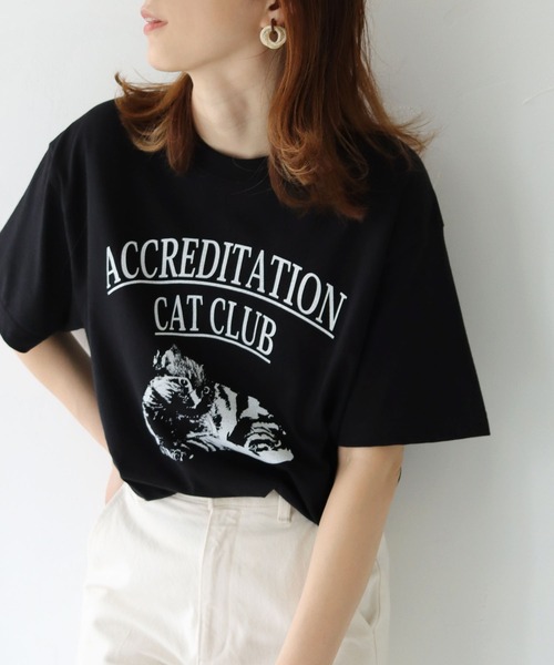 HER CLOSET（ハークローゼット）の「【shemoshelly】5.6オンス猫アニマルレトロプリントTシャツ（Tシャツ/カットソー・レディース・ホワイト/ブラック・S/M/L）」の3枚目の写真