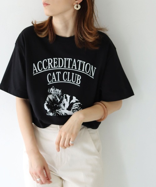 HER CLOSET（ハークローゼット）の「【shemoshelly】5.6オンス猫アニマルレトロプリントTシャツ（Tシャツ/カットソー・レディース・ホワイト/ブラック・S/M/L）」の5枚目の写真