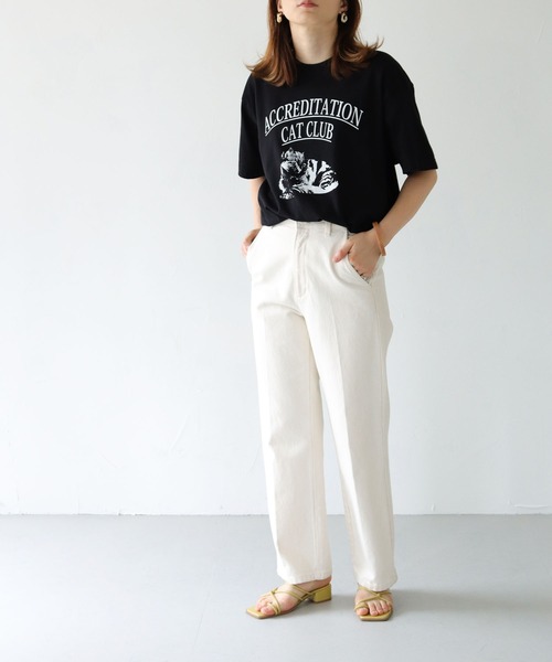 HER CLOSET（ハークローゼット）の「【shemoshelly】5.6オンス猫アニマルレトロプリントTシャツ（Tシャツ/カットソー・レディース・ホワイト/ブラック・S/M/L）」の4枚目の写真