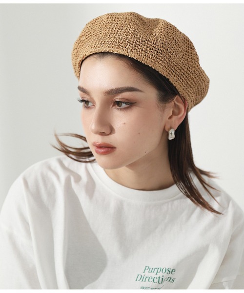 Settimissimo（セッティミッシモ）の「ペーパーコマ編みベレー帽（ハンチング/ベレー帽・レディース・キャメル/ブラック・FREE）」の2枚目の写真