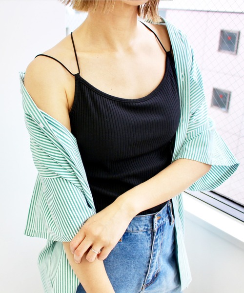 MLI'A（エムリア）の「パット付キャミソール（キャミソール・レディース・アイボリー/ブラック/グリーン・M）」の3枚目の写真