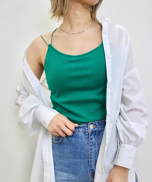 MLI'A（エムリア）の「パット付キャミソール（キャミソール・レディース・アイボリー/ブラック/グリーン・M）」の6枚目の写真