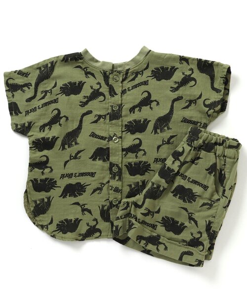 Ampersand（アンパサンド）の「版画風恐竜総柄前あきパジャマ（ルームウェア/パジャマ・キッズ・グレー/カーキ/キャメル・100/130/90/110/120/140/80）」の3枚目の写真