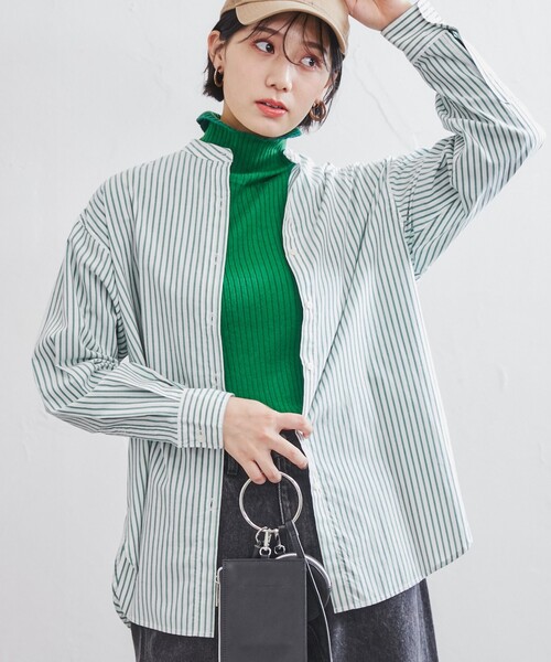 coen（コーエン）の「コットンブレンドバンドカラーシャツ#（シャツ/ブラウス・レディース・オフホワイト/ケリー/コバルトブルー/オレンジ/ブラウン/パープル/その他・M/L）」の7枚目の写真