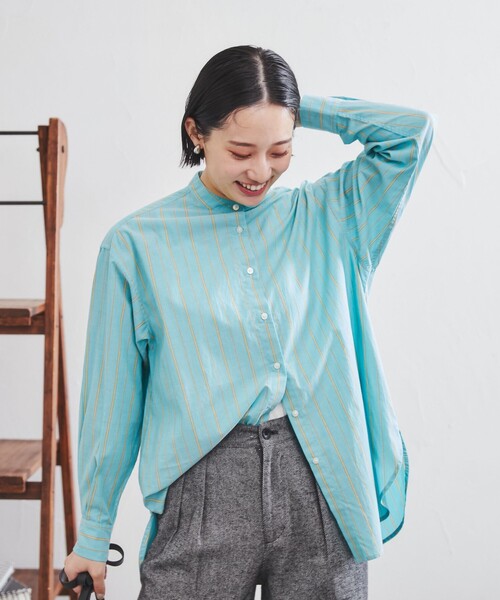 coen（コーエン）の「コットンブレンドバンドカラーシャツ#（シャツ/ブラウス・レディース・オフホワイト/ケリー/コバルトブルー/オレンジ/ブラウン/パープル/その他・L/M）」の11枚目の写真