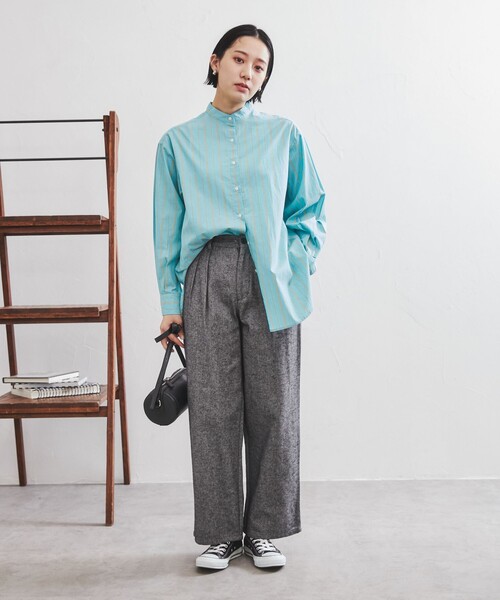 coen（コーエン）の「コットンブレンドバンドカラーシャツ#（シャツ/ブラウス・レディース・オフホワイト/ケリー/コバルトブルー/オレンジ/ブラウン/パープル/その他・M/L）」の8枚目の写真