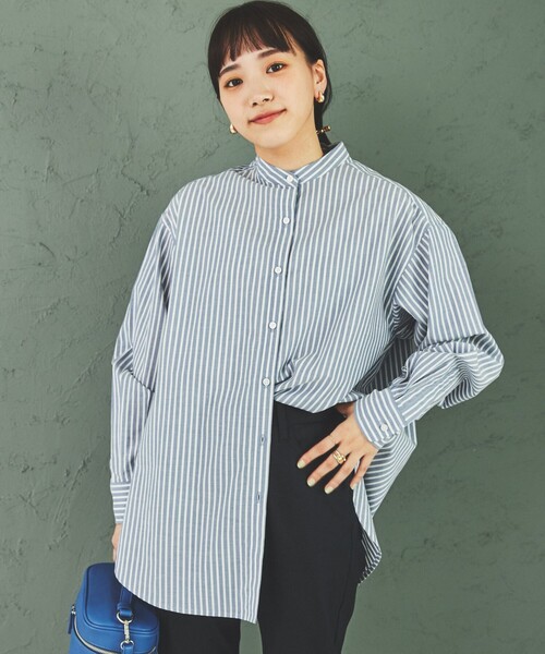 coen（コーエン）の「コットンブレンドバンドカラーシャツ#（シャツ/ブラウス・レディース・オフホワイト/ケリー/コバルトブルー/オレンジ/ブラウン/パープル/その他・M/L）」の21枚目の写真