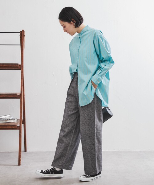 coen（コーエン）の「コットンブレンドバンドカラーシャツ#（シャツ/ブラウス・レディース・オフホワイト/ケリー/コバルトブルー/オレンジ/ブラウン/パープル/その他・M/L）」の10枚目の写真