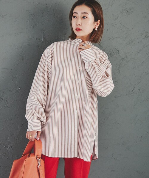 coen（コーエン）の「コットンブレンドバンドカラーシャツ#（シャツ/ブラウス・レディース・オフホワイト/ケリー/コバルトブルー/オレンジ/ブラウン/パープル/その他・L/M）」の17枚目の写真