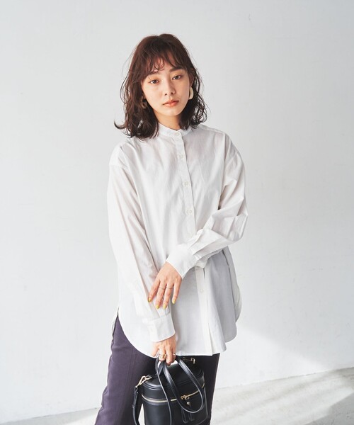 coen（コーエン）の「コットンブレンドバンドカラーシャツ#（シャツ/ブラウス・レディース・オフホワイト/ケリー/コバルトブルー/オレンジ/ブラウン/パープル/その他・M/L）」の19枚目の写真