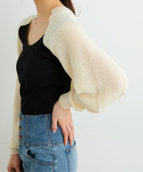 FREE'S MART（フリーズマート）の「◇短丈ニットボレロ（カーディガン/ボレロ・レディース・ホワイト/ブラック/ライトグリーン・FREE）」の9枚目の写真