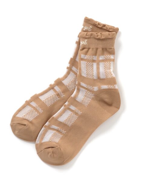 algy（アルジー）の「チェック柄シースルークルーソックス（ソックス/靴下・キッズ・ブラック/ベージュ/オフホワイト・24/21）」の3枚目の写真