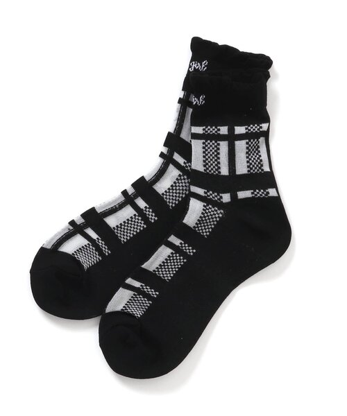 algy（アルジー）の「チェック柄シースルークルーソックス（ソックス/靴下・キッズ・ブラック/ベージュ/オフホワイト・24/21）」の2枚目の写真