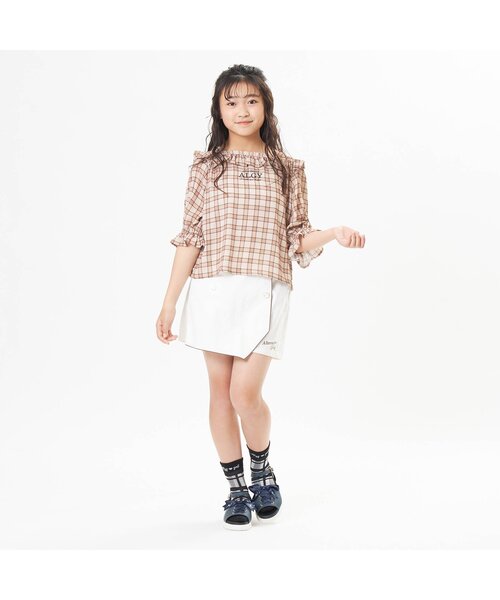 algy（アルジー）の「チェック柄シースルークルーソックス（ソックス/靴下・キッズ・ブラック/ベージュ/オフホワイト・24/21）」の5枚目の写真