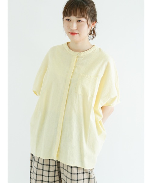 Samansa Mos2（サマンサ モスモス）の「【クールコットン】クルーネック袖タックブラウス（シャツ/ブラウス・レディース・オフホワイト/イエロー/ブルー/チャコール・ﾌﾘ-）」の4枚目の写真