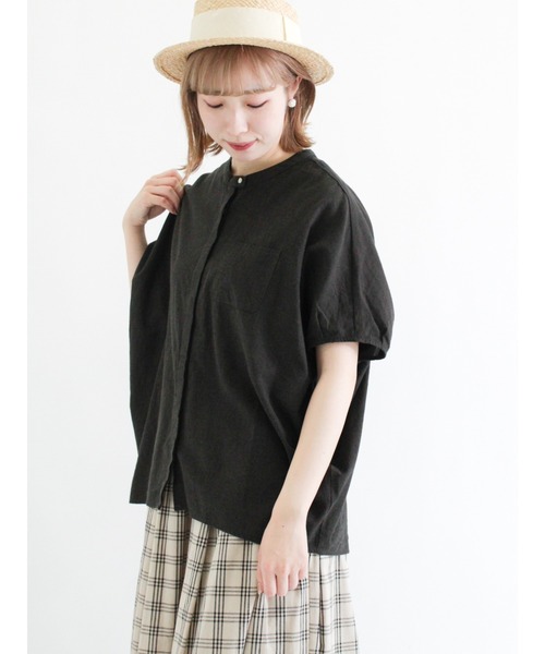 Samansa Mos2（サマンサ モスモス）の「【クールコットン】クルーネック袖タックブラウス（シャツ/ブラウス・レディース・オフホワイト/イエロー/ブルー/チャコール・ﾌﾘ-）」の3枚目の写真