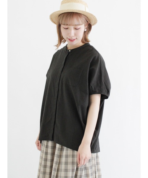 Samansa Mos2（サマンサ モスモス）の「【クールコットン】クルーネック袖タックブラウス（シャツ/ブラウス・レディース・オフホワイト/イエロー/ブルー/チャコール・ﾌﾘ-）」の7枚目の写真