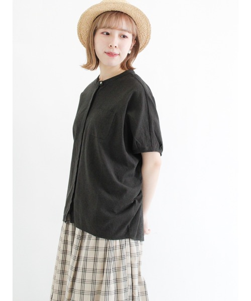 Samansa Mos2（サマンサ モスモス）の「【クールコットン】クルーネック袖タックブラウス（シャツ/ブラウス・レディース・オフホワイト/イエロー/ブルー/チャコール・ﾌﾘ-）」の8枚目の写真