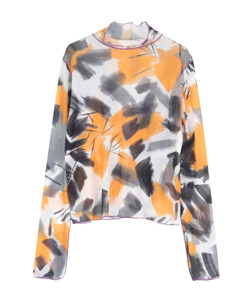 miette(ミエット)の「配色メロープリントチュールシアートップス(Tシャツ/カットソー・レディース・ブラック系その他/ブラウン系その他/マルチ/グリーン/ネイビー/ブルー/オレンジ/ピンク/ライトベージュ/その他/ホワイト系その他/その他1/ライトグリーン/ブルー系その他/ホワイト/オフホワイト/ブラック・FREE)」の15枚目の写真