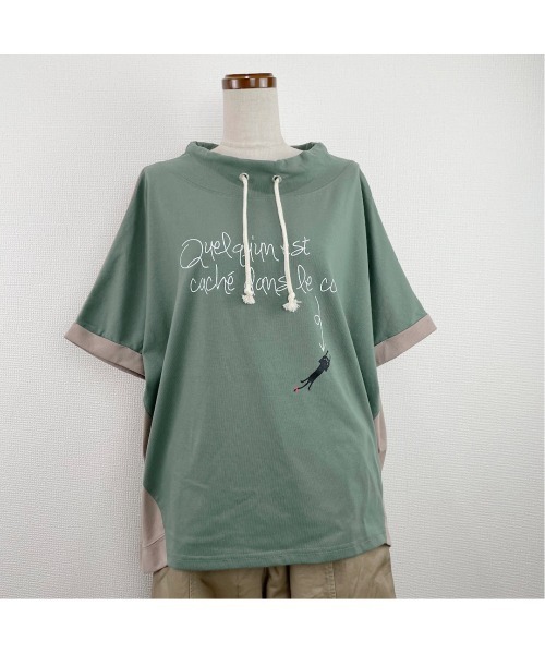 Rydia（リディア）の「配色ルーズネックプルオーバー（Tシャツ/カットソー・レディース・グリーン/アイボリー/マスタード/スミクロ・M）」の4枚目の写真