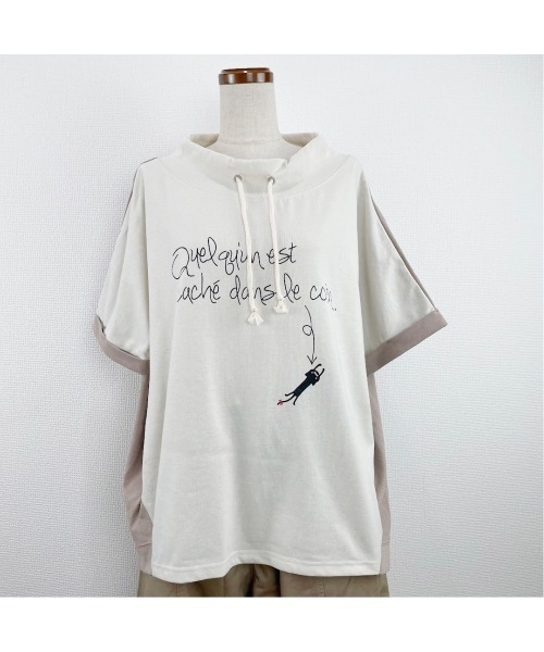 Rydia（リディア）の「配色ルーズネックプルオーバー（Tシャツ/カットソー・レディース・グリーン/アイボリー/マスタード/スミクロ・M）」の2枚目の写真