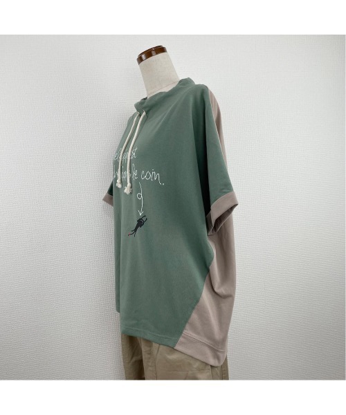 Rydia（リディア）の「配色ルーズネックプルオーバー（Tシャツ/カットソー・レディース・グリーン/アイボリー/マスタード/スミクロ・M）」の11枚目の写真