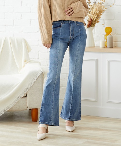 acro（アクロ）の「ハイウエストストレッチフレアーデニム/AC1476（デニムパンツ・レディース・ブラック/ブルー・ﾌﾘ-）」の6枚目の写真