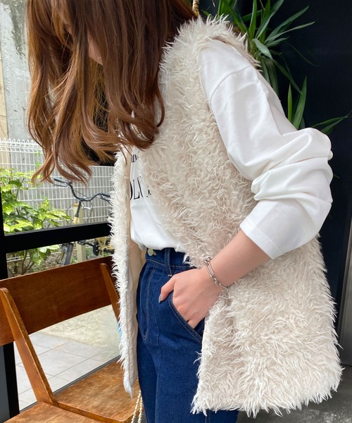 MLI'A(エムリア)の「エコファー/ベスト(ベスト・レディース・アイボリー/ブラウン/ブラック・M)」の7枚目の写真