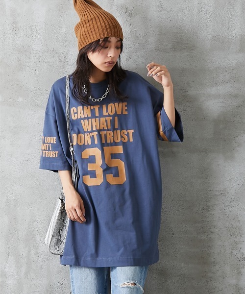 GEVS.（ジェイヴィス）の「＜大きいサイズ＞ 綿100％ビッグシルエットロゴプリントTシャツ GEVS.（Tシャツ/カットソー・レディース・ネイビー/ブラック・L/3L/LL/5L/4L）」の2枚目の写真