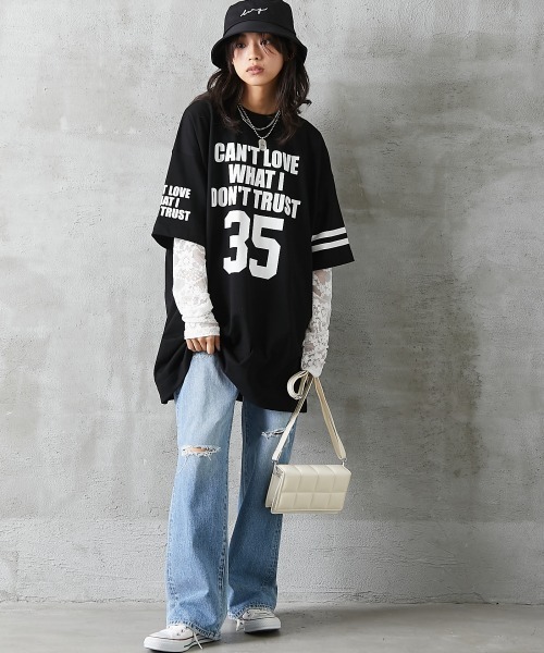GEVS.（ジェイヴィス）の「＜大きいサイズ＞ 綿100％ビッグシルエットロゴプリントTシャツ GEVS.（Tシャツ/カットソー・レディース・ネイビー/ブラック・L/3L/LL/5L/4L）」の16枚目の写真