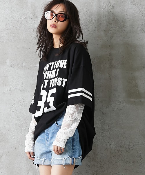 GEVS.（ジェイヴィス）の「＜大きいサイズ＞ 綿100％ビッグシルエットロゴプリントTシャツ GEVS.（Tシャツ/カットソー・レディース・ネイビー/ブラック・L/3L/LL/5L/4L）」の8枚目の写真