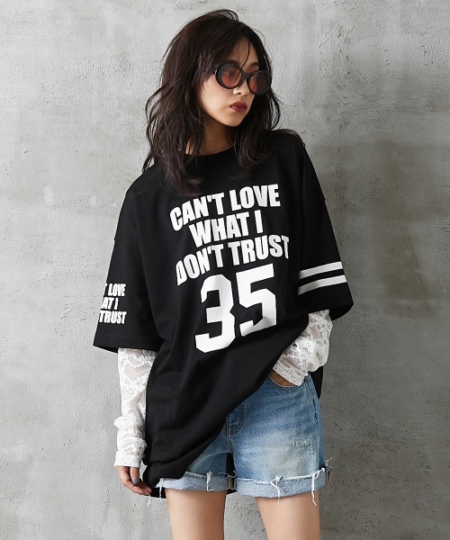 GEVS.（ジェイヴィス）の「＜大きいサイズ＞ 綿100％ビッグシルエットロゴプリントTシャツ GEVS.（Tシャツ/カットソー・レディース・ネイビー/ブラック・L/3L/LL/5L/4L）」の5枚目の写真