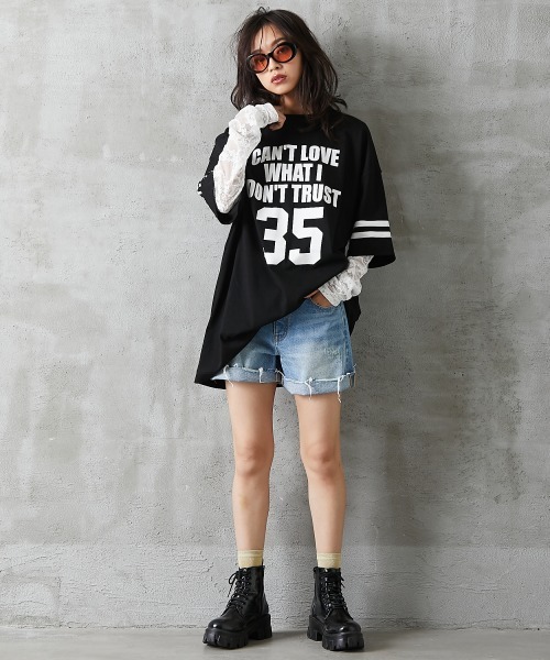 GEVS.（ジェイヴィス）の「＜大きいサイズ＞ 綿100％ビッグシルエットロゴプリントTシャツ GEVS.（Tシャツ/カットソー・レディース・ネイビー/ブラック・L/3L/LL/5L/4L）」の18枚目の写真