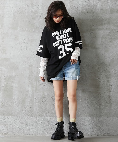 GEVS.（ジェイヴィス）の「＜大きいサイズ＞ 綿100％ビッグシルエットロゴプリントTシャツ GEVS.（Tシャツ/カットソー・レディース・ネイビー/ブラック・L/3L/LL/5L/4L）」の15枚目の写真